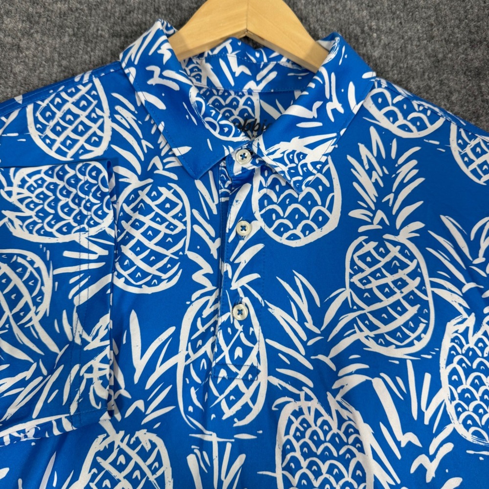 Chubbies Pineapple Print Performance Polo Mens Large Blue White Stretch EUC